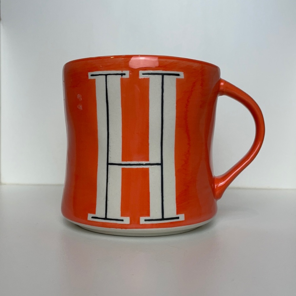Anthropologie Hand Painted Monogram Initial H Orange Coffee Colorway Mug 12 Oz